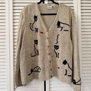 Vintage CJ Banks Women’s 2X Cat Mouse Hand Embroidered Cardigan Sweater Y2K